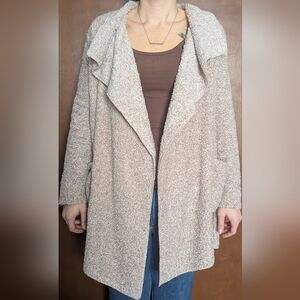 HUE Oatmeal Boucle Open Front Cardigan Coat S/M Oversized Cozy Sweater Jacket